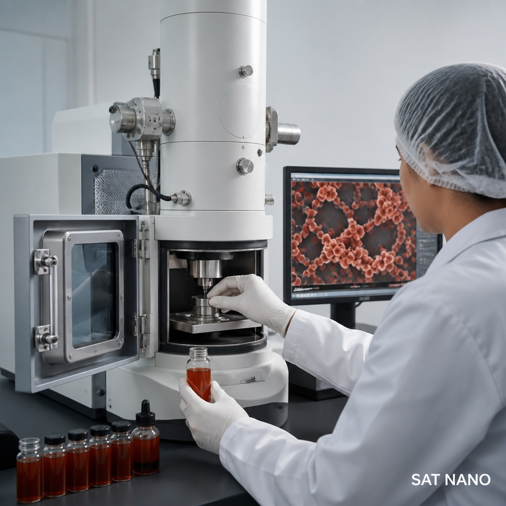 Spredning af Fe₂O3 (jern(III)oxid) nanopulver og elektronmikroskopiobservation — driftsprotokol